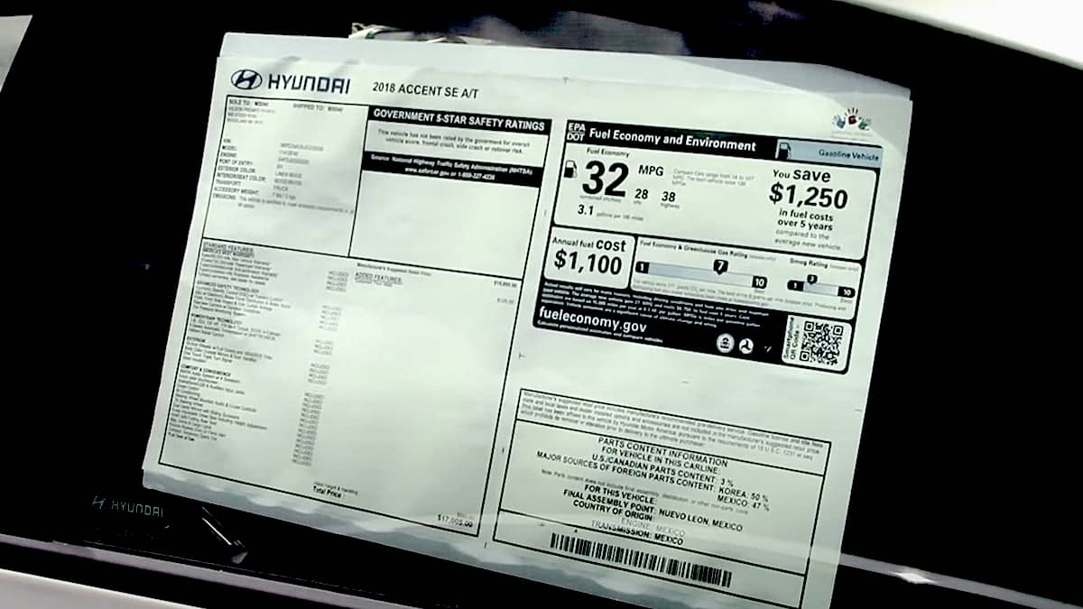 Window sticker with MSRP